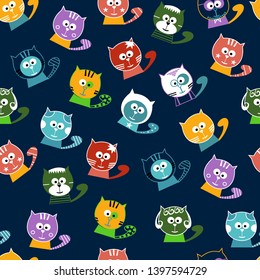 Seamless pattern of the color cute cats. Set