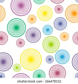 Seamless pattern with color dandelions on white background