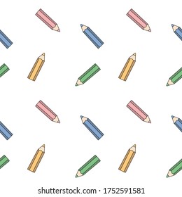 Seamless pattern of color doodle pencils on a transparent background.