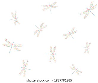 Seamless pattern with color dragonfly. Simple background with dotted dragonflys.
