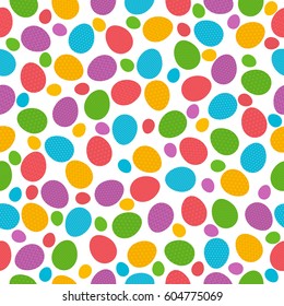 Seamless  pattern with color easter eggs over white background.Vector illustration