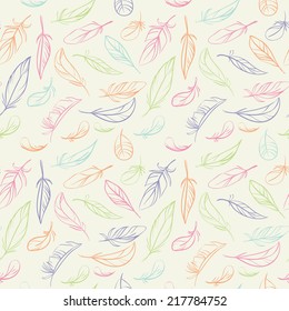 Seamless pattern with color feathers