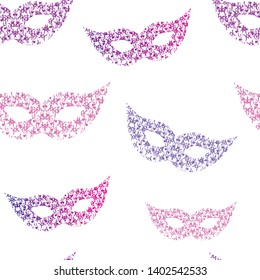 Seamless pattern with color festive lace masks on a white background. Vector illustration for holiday decoration. Masquerade symbol.