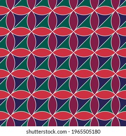 Seamless pattern. Color figures ornament. Ovals and triangles backdrop. Ethnic motif. Geometric background. Patchwork wallpaper. Digital paper for textile print, web designing. Vector.