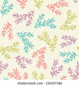 Seamless pattern with color fir branches. Vector illustration