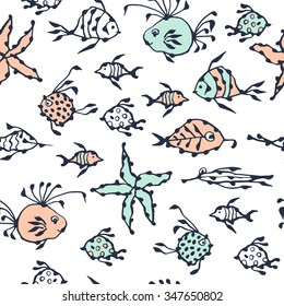 Seamless pattern with color fish.