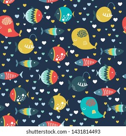 seamless pattern with color fishes