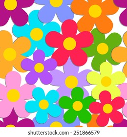 Seamless pattern with color flowers isolated on white background. Vector EPS 10.