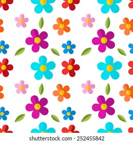 Seamless pattern with color flowers isolated on white background. Vector EPS8.