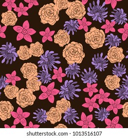 Seamless pattern with color flowers. Vector illustration.