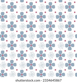 Seamless pattern with color flowers, vintage blue floral seamless pattern background,spring pale Irish symbols design with hand drawn shamrocks and hearts.