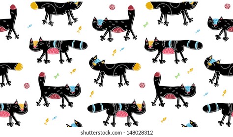 seamless pattern with color funny cats