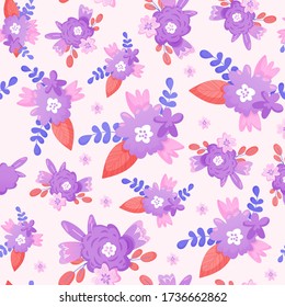Seamless pattern with color garden wild flowers. Vector background design for greeting and advertising products.