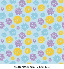 Seamless pattern with color grunge circle on a blue background. Abstract vector background.