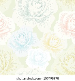 Seamless pattern with color hand drawing roses