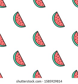 Seamless pattern. Color hand drawn watermelon. Vector