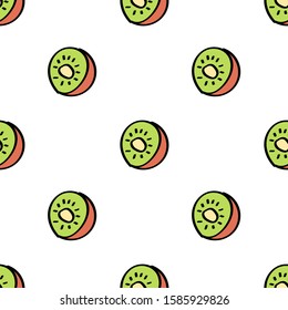 Seamless pattern. Color hand drawn kiwi. Vector