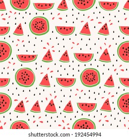 Seamless pattern of color hand drawn watermelons 