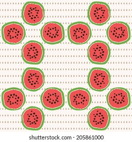 Seamless pattern of color hand drawn watermelons