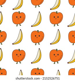 Seamless pattern with color hand drawn fruits in retro style. Vector illustration