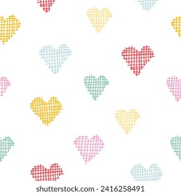 Seamless pattern with color hand drawn hearts. Vector