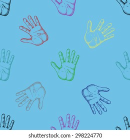 Seamless pattern color hand print. Vector illustration.