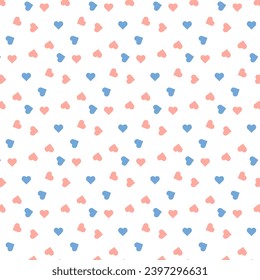 Seamless pattern of color hearts on a transparent background. Bright backgrounds for packaging. Vector illustration. Blue and pink hearts
