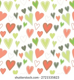 Patrón sin fisuras con corazones de color. Ilustración vectorial de vacaciones de Plantilla. Diseño para tarjeta, postal, cartel, impresión, Anuncio. Corazones coloridos de la historieta en el fondo del color.