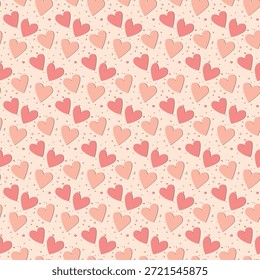 Padrão contínuo com corações coloridos. Ilustração de vetor de feriado de modelo. Design para cartão, postal, cartaz, impressão, banner. Desenhos animados corações coloridos no fundo da cor.