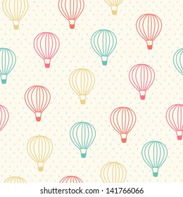 Seamless pattern with color hot air balloons. Vector illustration