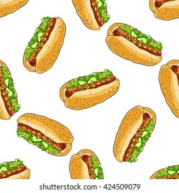seamless pattern color hot dog