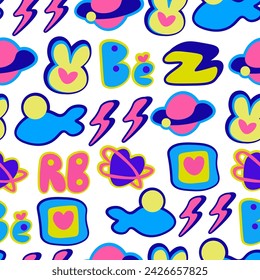 seamless pattern with color icon abstract shape in vector. template for background wallpaper, wrapping, textile in flat style