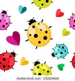 Seamless pattern with color  ladybug isolated on white. Vector EPS 10. 