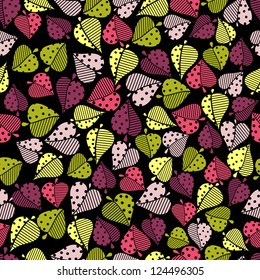 seamless pattern with color leaves on a black background