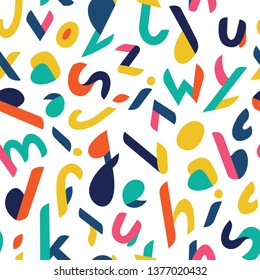 Seamless pattern with color letters. Kid alphabet. Can be used on packaging paper, fabric, background for different images, etc. White background.