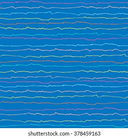 Seamless pattern with color lines on blue background