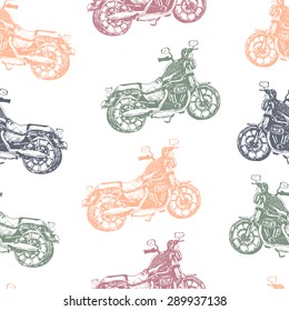 Seamless pattern with color motorbike.