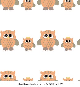Seamless pattern with color owl on white background. Cute flat owls seamless ornament