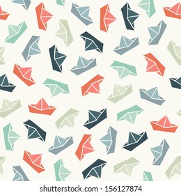 Seamless pattern with color paper boats. Vector illustration