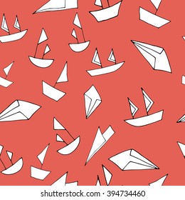Seamless pattern with color paper boats. Vector illustration