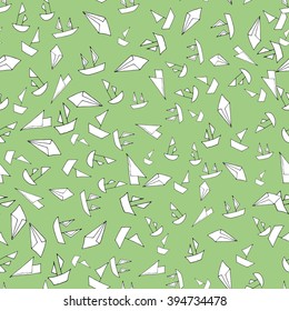 Seamless pattern with color paper boats. Vector illustration