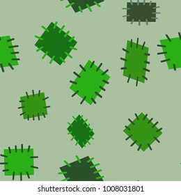 Seamless pattern in color patches. Bright cute background of multicolored scraps of fabric, sewn with different colors of thread. Can be used for fabric design, children's wallpaper, postcards. Vector