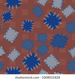 Seamless pattern in color patches. Bright cute background of multicolored scraps of fabric, sewn with different colors of thread. Can be used for fabric design, children's wallpaper, postcards. Vector