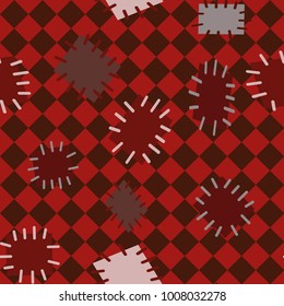 Seamless pattern in color patches. Bright cute background of multicolored scraps of fabric, sewn with different colors of thread. Can be used for fabric design, children's wallpaper, postcards. Vector