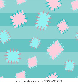 Seamless pattern in color patches. Bright cute background of multicolored scraps of fabric, sewn with different colors of thread. Can be used for fabric design, children's wallpaper, postcards. Vector