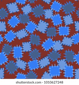 Seamless pattern in color patches. Bright cute background of multicolored scraps of fabric, sewn with different colors of thread. Can be used for fabric design, children's wallpaper, postcards. Vector