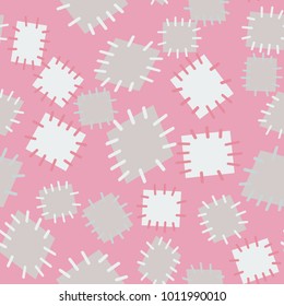 Seamless pattern in color patches. Bright cute background of multicolored scraps of fabric, sewn with different colors of thread. Can be used for fabric design, children's wallpaper, postcards. Vector