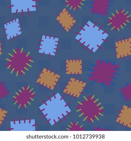 Seamless pattern in color patches. Bright cute background of multicolored scraps of fabric, sewn with different colors of thread. Can be used for fabric design, children's wallpaper, postcards. Vector