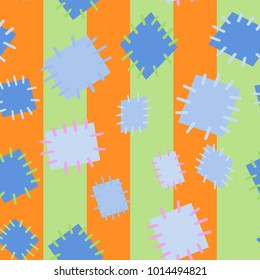 Seamless pattern in color patches. Bright cute background of multicolored scraps of fabric, sewn with different colors of thread. Can be used for fabric design, children's wallpaper, postcards. Vector