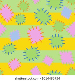 Seamless pattern in color patches. Bright cute background of multicolored scraps of fabric, sewn with different colors of thread. Can be used for fabric design, children's wallpaper, postcards. Vector